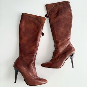 Vintage cow leather Italian heel boots